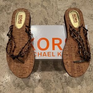 New Kors Michael Kors Addi Chain Leather Sandals in Mocha